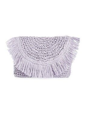 BTB Los Angeles Raffia Straw Clutch Bag w/ Fringe Detailing in Lavender